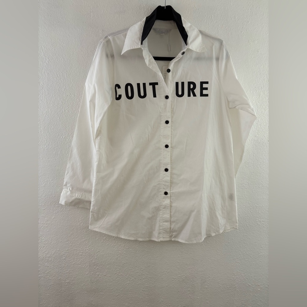 Muy Muy white double neck button down T-shirt size S  new with tags
